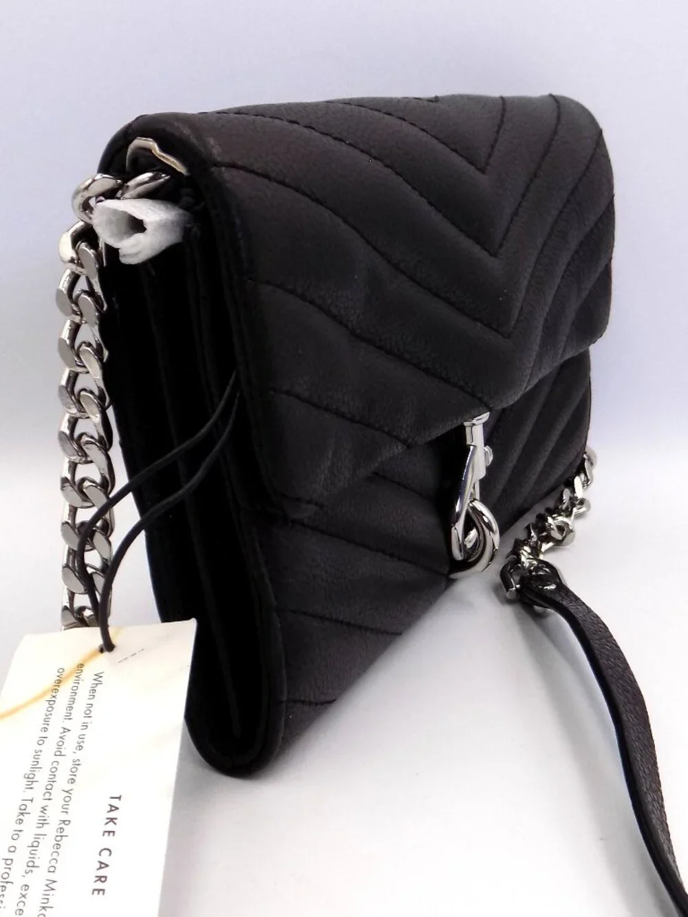 Rebecca Minkoff Black Leather Quilted Edie Wallet On A Chain NWT